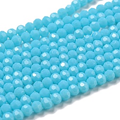 不透明ガラスビーズスタンド  ファセット（32ファセット）  ラウンド  ライトスカイブルー  3~3.5mm  穴：0.6mm  約163~166個/連  50~51cm&nbsp;EGLA-A035-P3mm-D08
