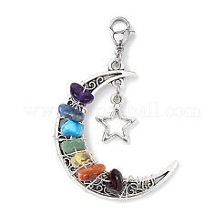 Wire Wrapped Chakra Synthetic & Natural Mixed Stone Chips & Alloy Moon/Star Pendant Decorations&nbsp;HJEW-JM01574-02