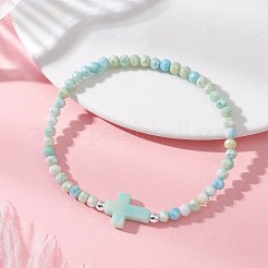 ガラスとアクリルの天然石風ビーズブレスレット  女性用ストレッチブレスレット  ツートン  混合図形  ビーズ：11~17mm  内径：2.11 ~2.15インチ（5.35~5.45cm）&nbsp;BJEW-JB13063