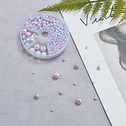 レインボーABSプラスチックイミテーションパールビーズ  グラデーションマーメイドパールビーズ  ラウンド  空色  3x2.5mm  穴：1mm&nbsp;OACR-CJ0001-01