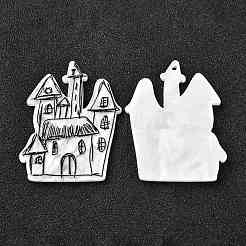 樹脂チャーム  ハロウィンモチーフ  DIYのイヤリングと頭飾り  ハウス  ブラック  40x30x2.5mm  穴：1.5mm&nbsp;LS-RESI-A013-01