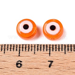 透明なアクリルビーズ  ナザールボンジュウ模様とフラットラウンド  サンゴ  7x4mm  穴：1.5mm&nbsp;LS-TACR-G045-01J