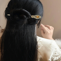 2個 2色 ヴィンテージ合金ヘアスティック  樹脂と  女性の女の子のためのヘアアクセサリー  アンティーク黄金  ミックスカラー  147x24x7mm  1pc /カラー&nbsp;OHAR-LP0004-01C