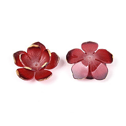 花の樹脂ビーズキャップ  DIYのジュエリーには  メタルエンレース付き  暗赤色  27~29x27.5~30x9~10.5mm  穴：1~1.4mm&nbsp;RESI-T059-19