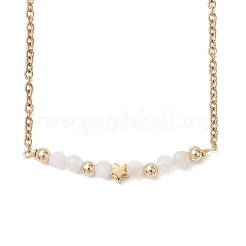 12Pcs 12 Styles Constellation Brass Star & Natural Mixed Stone Faceted Round Beaded Pendant 304 Stainless Steel Cable Chain Necklaces&nbsp;NJEW-JN05612