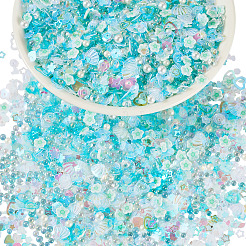 手作り樹脂クレイカボション  プラスチック製のスパンコールとABS製の模造真珠とアクリル製のラインストーン付き  混合図形  淡いターコイズ  1.5~10x1.5~9x0.2~4mm  穴：1~1.2mm&nbsp;CLAY-TADJ0001-01G