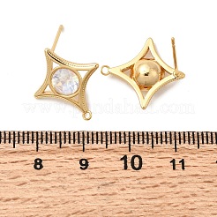星型真鍮ガラススタッドピアス金具  ニッケルフリー  18KGP本金メッキ  透明  19x17mm  穴：1.2mm  ピン：0.9mm&nbsp;KK-P340-10G-03