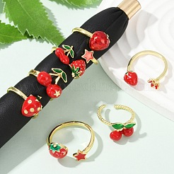 Fruit Theme Brass Enamel Open Cuff Rings for Women&nbsp;RJEW-U057-02G