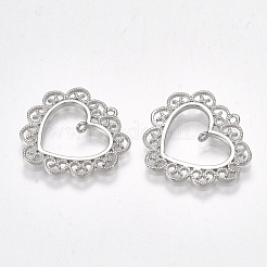 真鍮製リンクコネクター  ハート  ニッケルフリー  プラチナメッキ  20.5x22.5x1.5mm  穴：1mm&nbsp;KK-T038-415P