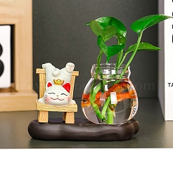 樹脂製の招き猫と金魚のディスプレイ装飾  ホームオフィスデスク用  猫の形  125x63x80mm&nbsp;PW-WG9CA52-09
