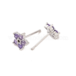 真鍮製 マイクロパヴェ キュービックジルコニア スタッドピアス 女性用  鉛フリー＆カドミウムフリー  スター  パープル  プラチナ  8x8.5mm&nbsp;EJEW-U015-10P