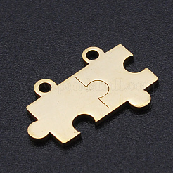 201 ステンレススチールリンクコネクター  レーザー切断  パズル  ゴールドカラー  13x19x1mm  穴：1.5mm&nbsp;LS-STAS-S105-T931-2