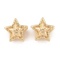 女性のための真鍮のフープピアス  スター  14KGP本金メッキ  23x18.5mm&nbsp;LS-EJEW-U041-08G