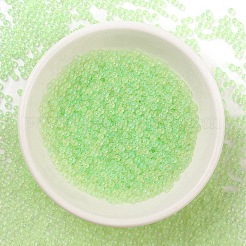 蓄光透明ガラスシードラウンドビーズ  穴なし/ドリルなし  グレードA  淡緑色  2~2.5mm  約10000個/袋&nbsp;GLAA-F124-D05-A