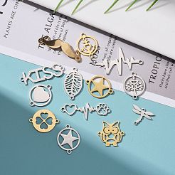 ステンレス鋼リンクコネクター  混合図形  ミックスカラー  15~45x6~20x1~1.5mm  穴：1~1.5mm&nbsp;STAS-MSMC001-01
