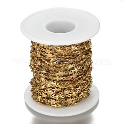 304ステンレススチールリンクチェーン  ハンダ付け  スター  スプールで  ゴールドカラー  10x4.5x2mm  約32.8フィート（10m）/ロール&nbsp;STAS-P219-74G