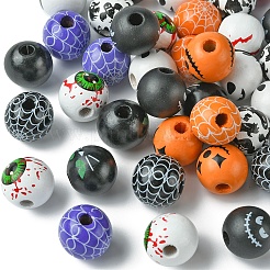 45Pcs 9 Colors Printed Round Wood European Beads&nbsp;WOOD-FS0001-21