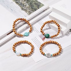 ジェムストーンビーズ付き天然木ストレッチブレスレット  女性のためのヨガジュエリー  内径：2-1/4インチ（5.8cm）&nbsp;BJEW-JB08217