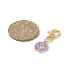 合金エナメルペンダント装飾  亜鉛合金カニカン付き  クロスとフラットラウンド  ミックスカラー  32mm  フラットラウンド：15x12x1.5mm&nbsp;HJEW-JM00974