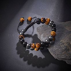 Natural Obsidian & Tiger Eye & Synthetic Hematite Braided Bead Bracelet&nbsp;BJEW-SW00001-22
