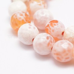 ファセット天然ファイヤーアゲートクラックルビーズ連売り  ラウンド  染め＆加熱  オレンジ  8mm  穴：1mm  約47個/連  14インチ（35.6cm）&nbsp;X-G-F447-8mm-B03