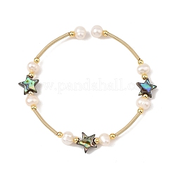 Natural Paua Shell & Potato Pearl Beaded Stretch Bracelets&nbsp;BJEW-JB14172-02