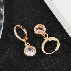 真鍮製マイクロパヴェクリアキュービックジルコニアフレンチフックピアス  ラックめっき  長持ちメッキ  鉛フリー＆カドミウムフリー  フラットラウンド  ゴールドカラー  23.5x8mm&nbsp;EJEW-K300-05G
