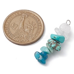 グラデーションカラーの天然水晶、天然アマゾナイト、合成ターコイズ、天然アパタイトチップビーズペンダント  304ステンレススチールループ付き  28~34x7~10x7~10mm  穴：2x3mm&nbsp;PALLOY-JF02790-10