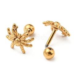 イオンプレーティング（IP）304ステンレススチールスタッドピアス  軟骨ピアス  クモ  ゴールドカラー  10x10mm&nbsp;EJEW-Z034-18G