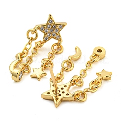 Clear Cubic Zirconia Moon and Star Dangle Stud Earrings&nbsp;EJEW-K090-01G