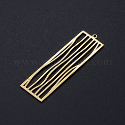 201 ステンレススチール製ビッグフィリグリーペンダント  長方形  ゴールドカラー  55.5x16.5x1mm  穴：1.6mm&nbsp;STAS-T049-T701-2