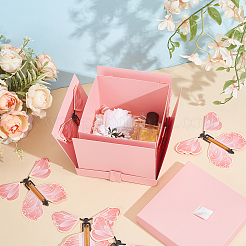 蝶が飛んでサプライズギフトになるDIYの紙製収納ボックス  誕生日のために  結婚式のパーティー  ピンク  完成品：14.2x14.2x12.4cm&nbsp;CON-WH0110-54B