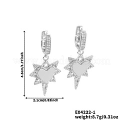 真鍮製クリアキュービックジルコニアスターとハートフープピアス  銀  45x21mm&nbsp;LS5969-1