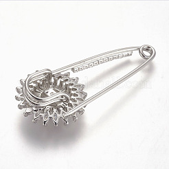 真鍮マイクロパヴェキュービックジルコニア安全ブローチ  花  透明  プラチナ  57x25.5mm  ピン：1.5mm&nbsp;JEWB-I010-10P