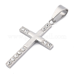 304ステンレスペンダント  クロスチャーム  ラインストーン付き  ステンレス鋼色  37.5x22x2.5mm  穴：9x4.5mm&nbsp;STAS-G346-32P