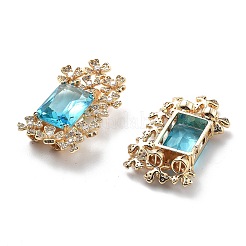 真鍮、キュービックジルコニア、ガラスの時計バンド留め金  カドミウムフリー＆ニッケルフリー＆鉛フリー  花の長方形  18KGP本金メッキ  25x42.5x9.5mm  穴：3.5mm&nbsp;KK-G523-01G