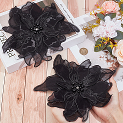 ポリエステルとプラスチックの模造真珠の刺繍の DIY アクセサリー  ブラック  225x236x9mm&nbsp;DIY-WH20010-34B