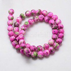 合成オーシャンホワイトジェイドビーズ連売り  染め  ラウンド  フクシア  8mm  穴：1mm  約48~52個/連  15.35インチ&nbsp;G-L019-8mm-08