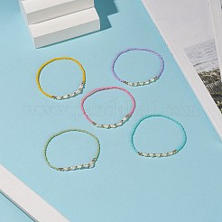 女性用ナチュラルパール＆ガラスシードビーズストレッチブレスレット  ミックスカラー  内径：2インチ（5.2cm）&nbsp;BJEW-JB09167