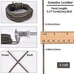 5mの平らな牛革コード  DIYクラフト用  フラット  グレー  3x2mm  約5.47ヤード（5m）/セット&nbsp;WL-GF0001-27A-02