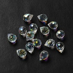 電気メッキガラスビーズ  多面カット  ティアドロップチャーム  トップ掘削  クリアAB  11x8mm  穴：1.2mm&nbsp;GLAA-K062-01A-FR05