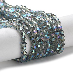 電気メッキガラスビーズセット  フルメッキ  多面カット  双円錐形  ティール  3.5~3.8x3mm  穴：1mm  約107~110個/連  32.5~34cm&nbsp;EGLA-J026-3mm-F10