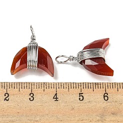 天然カーネリアン（染色・加熱）銅線巻きペンダント  ファセットホーンチャーム  プラチナ  23x17.5x8mm  穴：3x5mm&nbsp;G-B079-01P-04