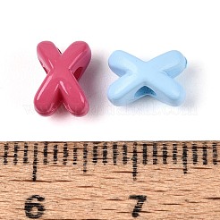 スプレー印刷された不透明アクリルビーズ  文字x  ミックスカラー  8x5.5x5mm  穴：2.2mm  20個/セット&nbsp;OACR-N156-03