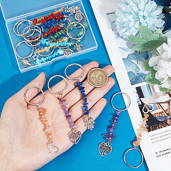 2 Sets Chakra Gemstone Chip Keychains with Glass Seed Beads&nbsp;KEYC-HY0001-23