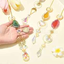 4Pcs 4 Styles Zinc Alloy & Natural Agate Slices Pendant Decorations&nbsp;HJEW-CJ0001-20