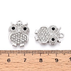 ラックメッキ合金とラインストーンペンダント  フクロウ  プラチナ  19x14x3.5mm  穴：1.8mm&nbsp;PALLOY-T092-19P