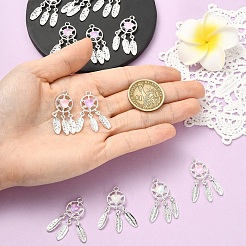 6個3色ラックメッキ合金ラインストーンペンダント  鉛フリー＆カドミウムフリー  編み込みネットチャーム  銀  ミックスカラー  34x15.5x4.5mm  穴：2mm  2個/カラー&nbsp;FIND-YW0011-72