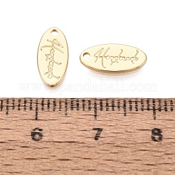 真鍮チャーム  手作りの文字が入った楕円形のチャーム  18KGP本金メッキ  11.5x5.5x1mm  穴：1mm&nbsp;KK-N288-04G
