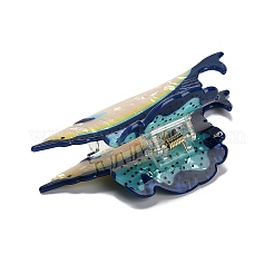 海をテーマにしたアクリル製の爪型ヘアクリップ  魚  淡いターコイズ  42x104x43.5mm&nbsp;PHAR-P012-A04